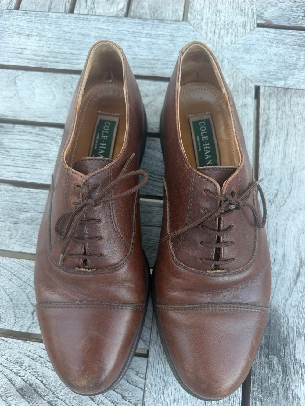 Cole Haan Brown Leather Cap-Toe Oxfords